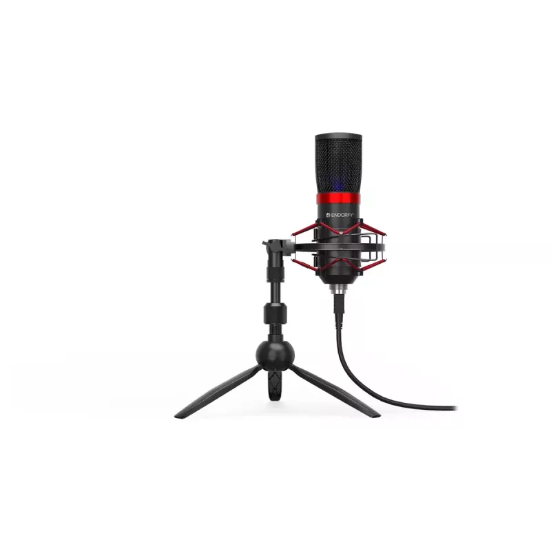 ENDORFY Solum Streaming T — USB vadu mikrofons, 24-bit/48 kHz, 18–21000 Hz, galda stiprinājums, austiņu izeja, melns
