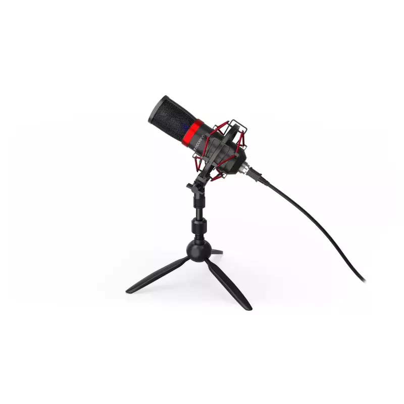 ENDORFY Solum Streaming T — USB vadu mikrofons, 24-bit/48 kHz, 18–21000 Hz, galda stiprinājums, austiņu izeja, melns