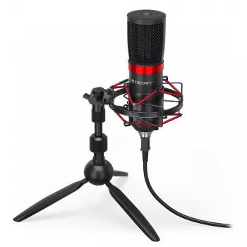ENDORFY Solum Streaming T — USB vadu mikrofons, 24-bit/48 kHz, 18–21000 Hz, galda stiprinājums, austiņu izeja, melns