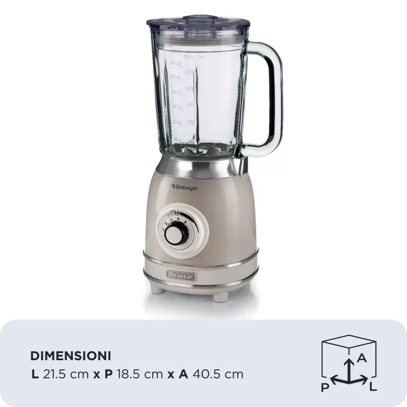 Ariete 583, Vintage Blender ar 1.5 litru stikla trauku, 4 nerūsējošā tērauda asmeņiem, 4 ātrumiem + Pulse, 1000 W, bēšs