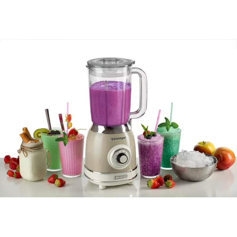 Ariete 583, Vintage Blender ar 1.5 litru stikla trauku, 4 nerūsējošā tērauda asmeņiem, 4 ātrumiem + Pulse, 1000 W, bēšs
