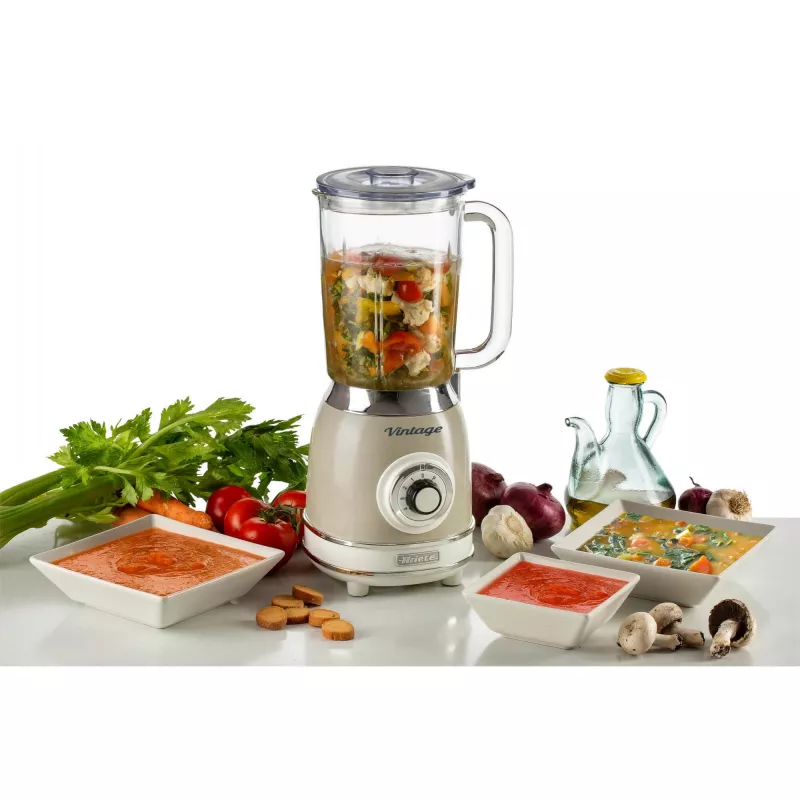 Ariete 583, Vintage Blender ar 1.5 litru stikla trauku, 4 nerūsējošā tērauda asmeņiem, 4 ātrumiem + Pulse, 1000 W, bēšs