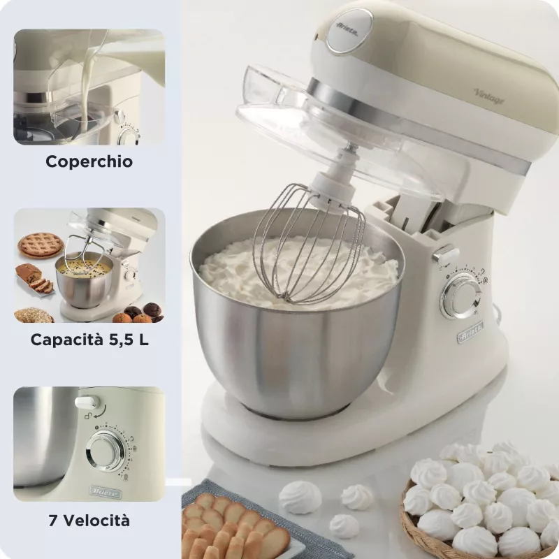 Ariete 1588 Vintage Planetārais Mikseris, 5.5 L, 2400 W, 7 ātrumi, Pasteļbežs
