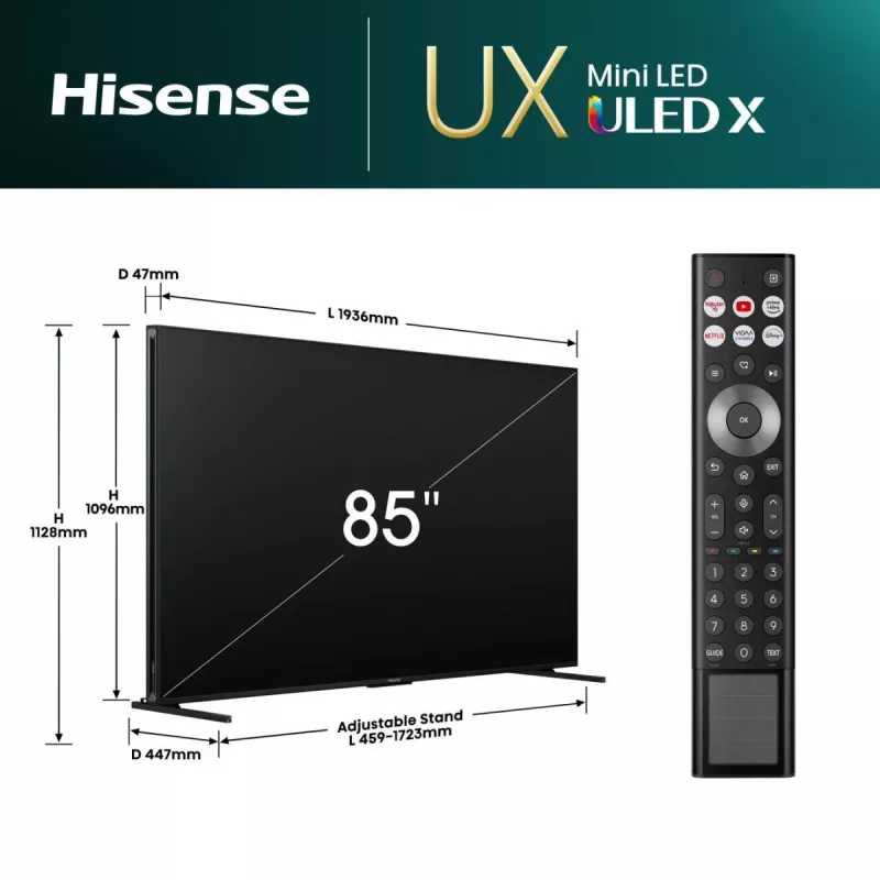 Hisense 85UXNQ 2.16 m (85 inch) 4K Ultra HD Smart TV Wi-Fi Melns, Pelēks 700 cd/m²
