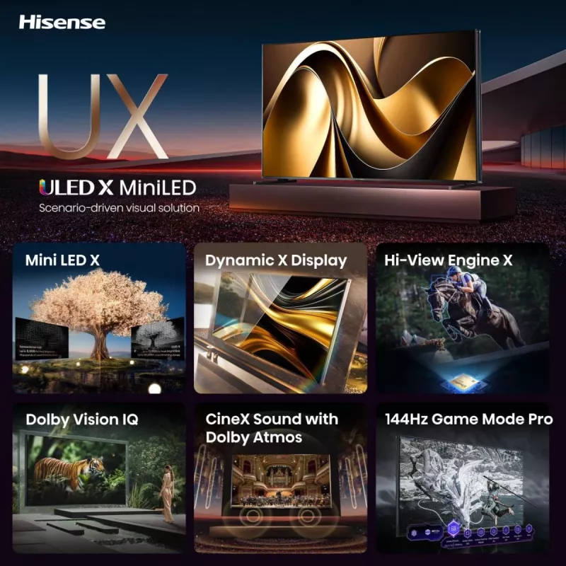 Hisense 85UXNQ 2.16 m (85 inch) 4K Ultra HD Smart TV Wi-Fi Melns, Pelēks 700 cd/m²