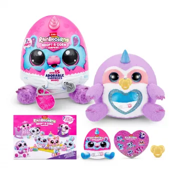Zuru Rainbowcorns Adopt-A-Corn Surprise mīkstā rotaļlieta — kolekcionējama mini figūriņa (sortiments)