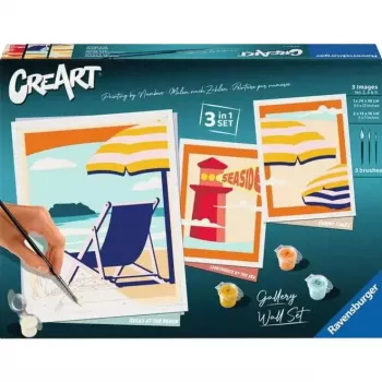 Ravensburger Krāsošanas komplekts CreArt sienas galerija 'Pludmalē' 23901 — gleznošanas aktivitāte ar paneļiem