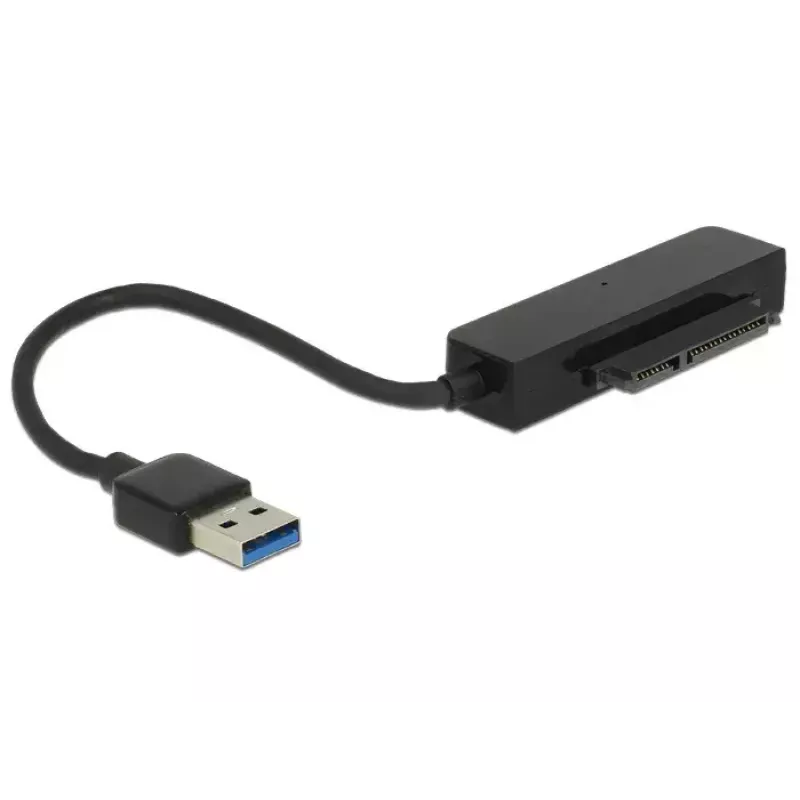 Delock 62742 adapteris no USB 3.0 Type-A uz SATA 22 kontaktu (6 Gb/s) 2,5" diskiem, ar aizsargapvalku, melns/pelēks