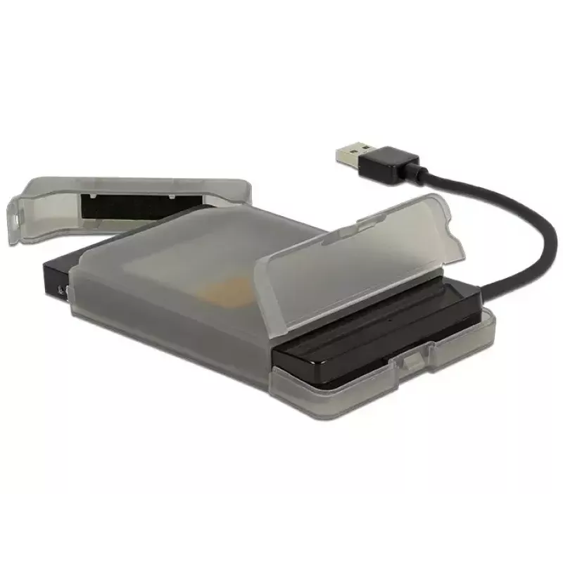 Delock 62742 adapteris no USB 3.0 Type-A uz SATA 22 kontaktu (6 Gb/s) 2,5" diskiem, ar aizsargapvalku, melns/pelēks