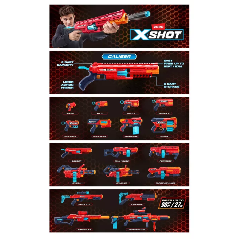 ZURU XSHOT Excel 36675 Caliber šautriņu pistole, 27 m attālums