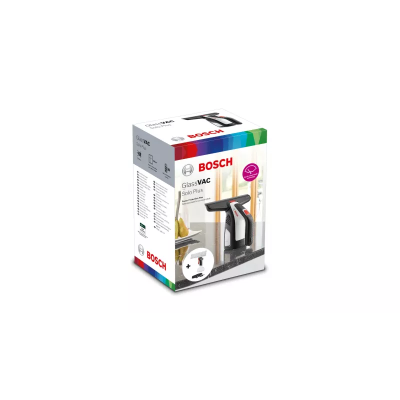 Bosch GlassVAC Solo Plus 06008B7200 logu sūcējs ar smidzināmo pudeli, darbojas 30 min, melni pelēks