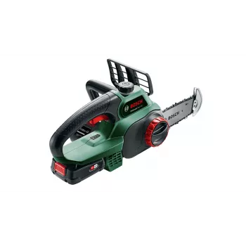 Bezvada motorzāģis Bosch UniversalChain 18 — 13.5 cm ķēde, 20 cm riepa, 2.5 Ah akumulators, 3 kg