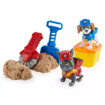 Rubble & Crew Charger & Wheeler figūras ar Kinetic Build-It smiltīm un 2 būvniecības rīkiem, PAW Patrol rotaļlietas bērniem no 3 gadu vecuma