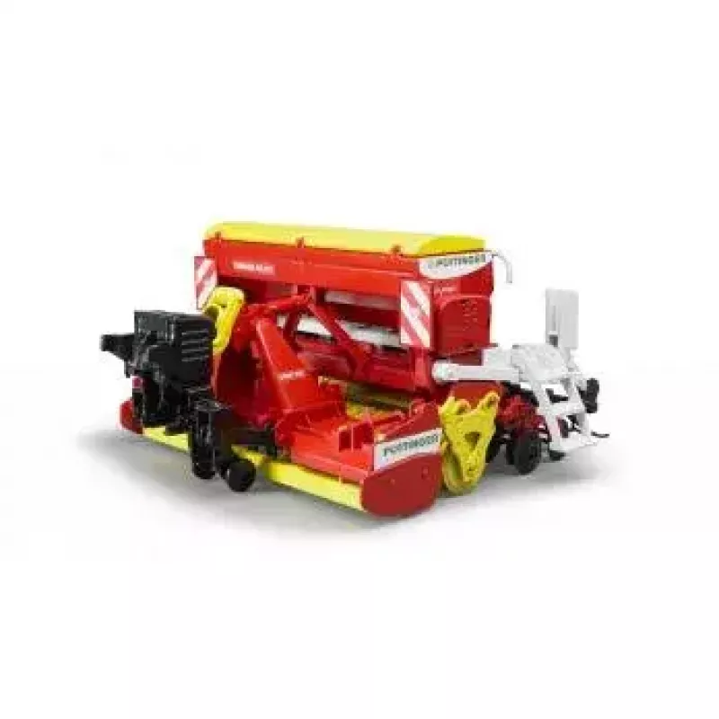 Bruder Pöttinger Vitasem 302ADD sējmašīna ar rotācijas ecēšām, 1:16 modelis, sarkana/balta/dzeltena