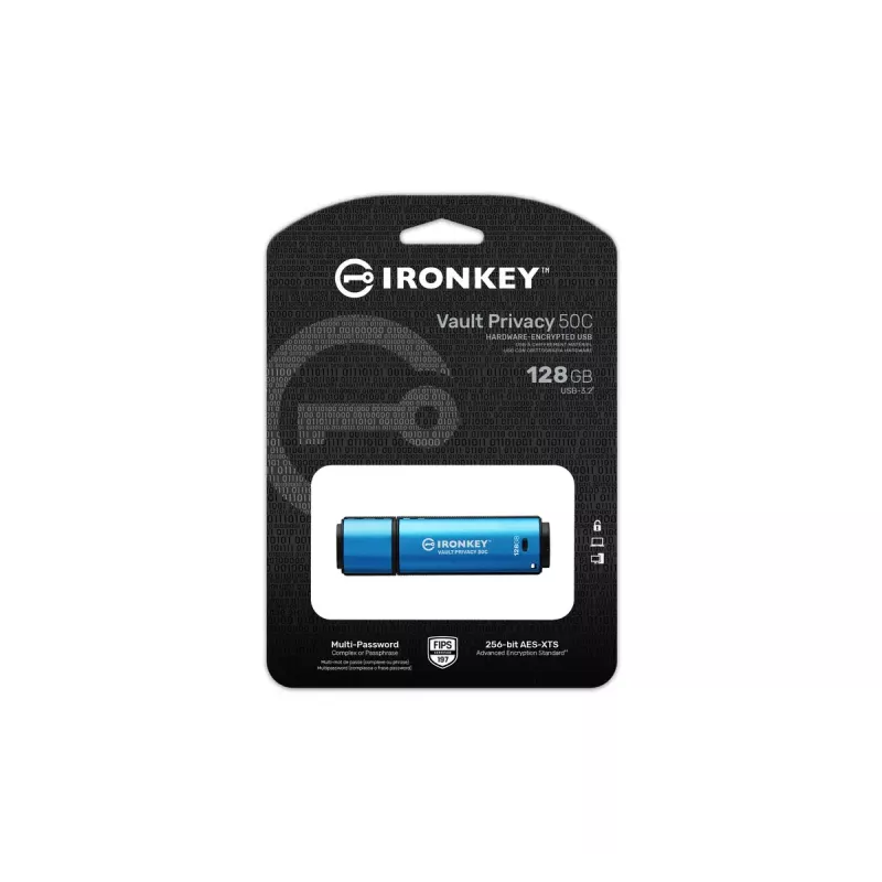 Kingston Technology IronKey 128GB USB-C Vault Privacy 50C šifrēts zibatmiņas disks, AES-256, FIPS 197