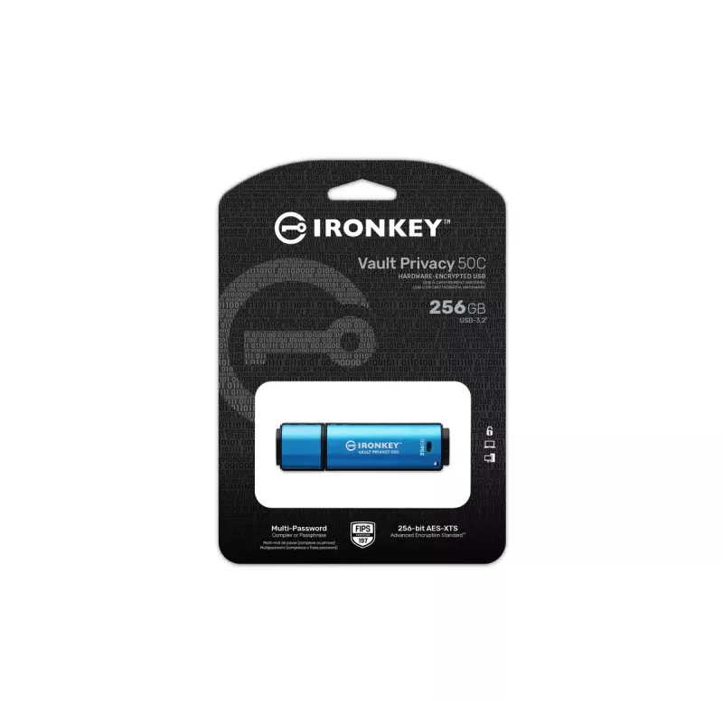 Kingston IronKey Vault Privacy 50C 256GB USB-C šifrēts zibatmiņas disks, AES-256, FIPS 197