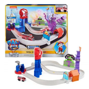 PAW Patrol True Metal Total City Rescue Movie Track Set ar ekskluzīvu Marshall automašīnu, 1:55 mērogs, rotaļlietas bērniem no 3 gadu vecuma