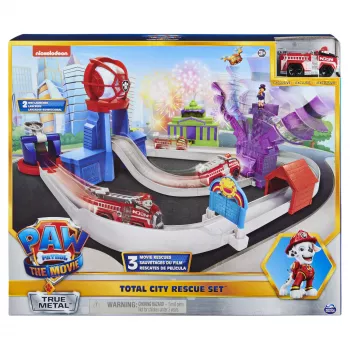 PAW Patrol True Metal Total City Rescue Movie Track Set ar ekskluzīvu Marshall automašīnu, 1:55 mērogs, rotaļlietas bērniem no 3 gadu vecuma