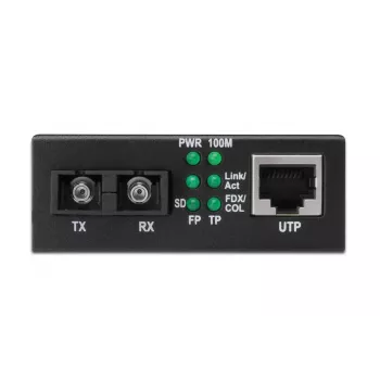 DIGITUS Media Converter, Multimode 10/100Base-TX uz 100Base-FX, ar barošanas bloku, SC savienotājs, līdz 2km