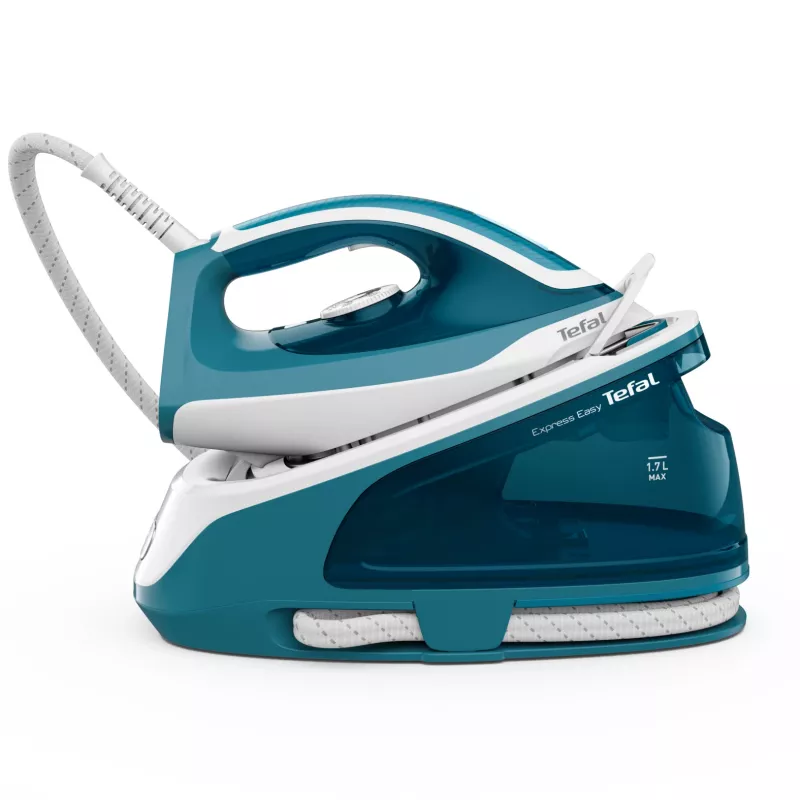 Tefal Express Easy SV6131E0 tvaika gludināšanas stacija, 5,8 bar, 120 g/min, 350 g/min tvaika strūkla, 1,7 l, automātiski izslēdzas, balta/tirkīza