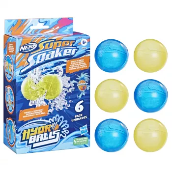 Ūdens bumbiņas HASBRO Nerf Super Soaker Hydro Balls — iebūvēta ūdens tvertne, 6 gab., plastmasa, zila/dzeltena, vecums 6+