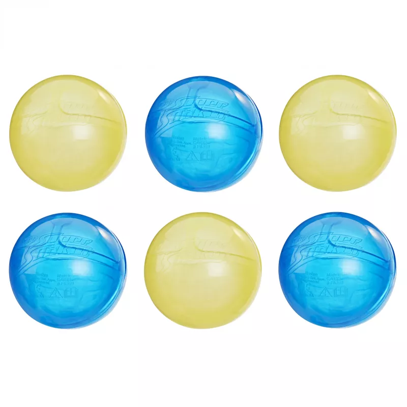 Ūdens bumbiņas HASBRO Nerf Super Soaker Hydro Balls — iebūvēta ūdens tvertne, 6 gab., plastmasa, zila/dzeltena, vecums 6+