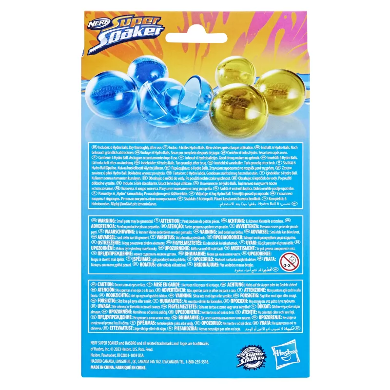 Ūdens bumbiņas HASBRO Nerf Super Soaker Hydro Balls — iebūvēta ūdens tvertne, 6 gab., plastmasa, zila/dzeltena, vecums 6+