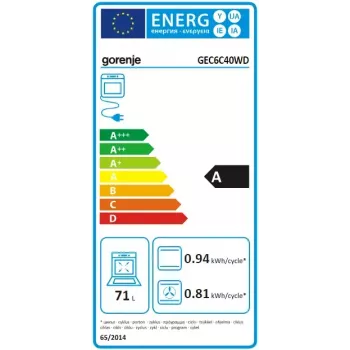 Gorenje GEC6C40WD Brīvstāvoša plīts ar keramikas virsmu, 71 L cepeškrāsns, melna/balta