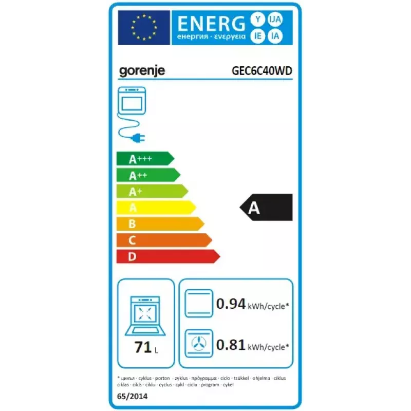 Gorenje GEC6C40WD Brīvstāvoša plīts ar keramikas virsmu, 71 L cepeškrāsns, melna/balta