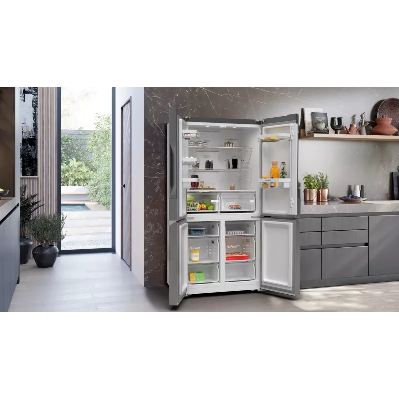 Siemens iQ300 KF96NVPEA brīvi stāvošs side-by-side ledusskapis 605 L Sudrabs