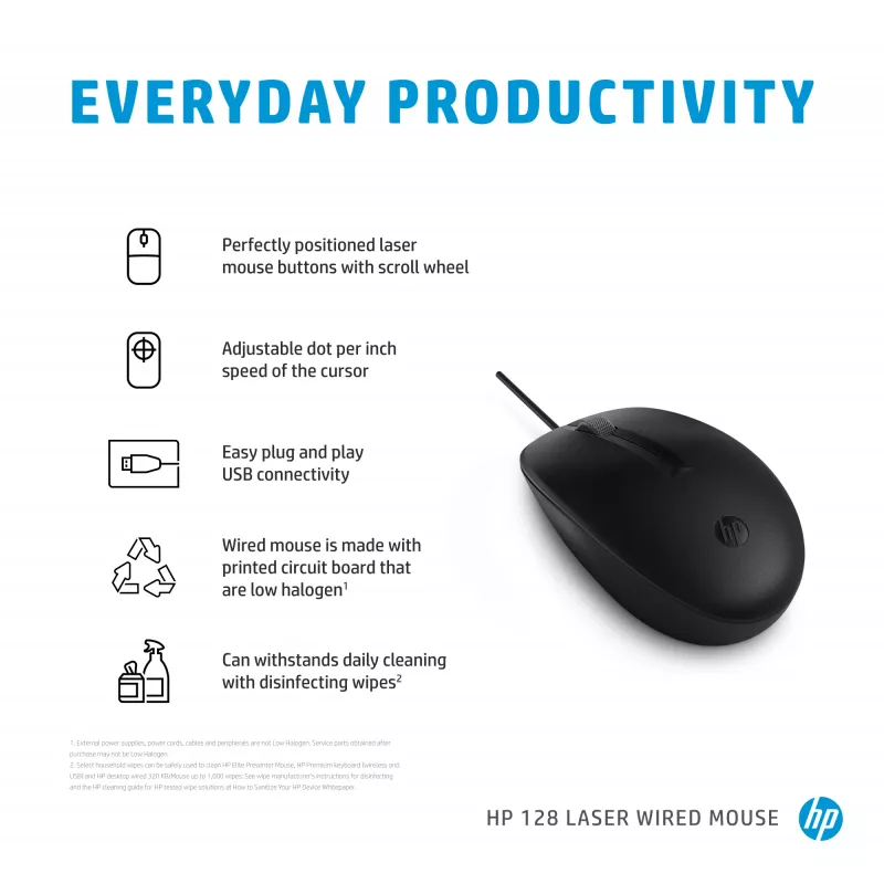 HP 128 Vadu lāzera pele, abpusēja, lāzers, USB Type-A, 1200 DPI, melna