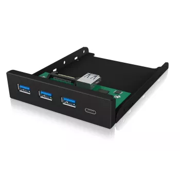 ICY BOX IB-HUB1418-i3 USB 3.0 centrmezgls — GL3520/ASM1543, melns, 101×137×25 mm