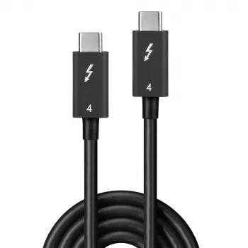 Lindy 1m Thunderbolt 4 kabelis, 40Gbps, pasīvs, vīriešu savienotāji, 1 m, melns, niķelis/zelts