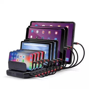 Lindy 96W 10 Portu USB Lādētāja Stacija, Brīvi Stāvoša, Plastmasa, Melna, Kontakts, Ar Visām USB Type A ierīcēm, Barošana