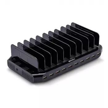 Lindy 96W 10 Portu USB Lādētāja Stacija, Brīvi Stāvoša, Plastmasa, Melna, Kontakts, Ar Visām USB Type A ierīcēm, Barošana