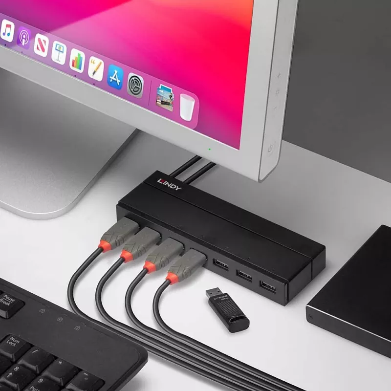 Lindy 7 Portu USB 3.0 Hubs ar ātrās uzlādes BC 1.2