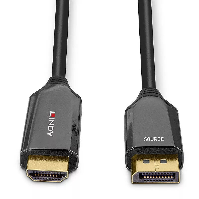 Lindy 2m aktīvs DisplayPort 1.4 uz HDMI 8K60 kabelis, 2 m, HDMI A tipa (standarta), DisplayPort, tēviņš, tēviņš, taisns