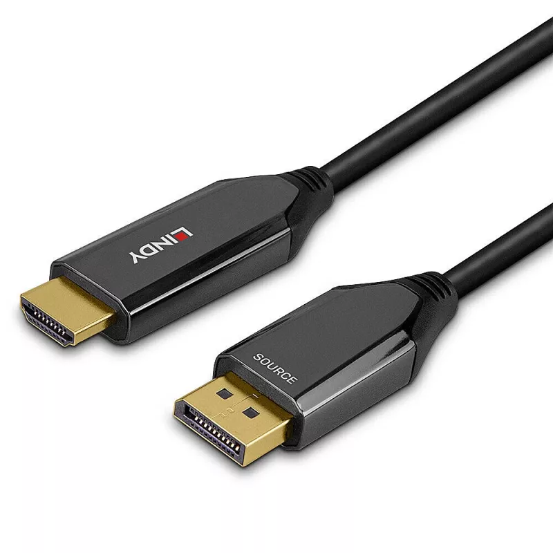 Lindy 2m aktīvs DisplayPort 1.4 uz HDMI 8K60 kabelis, 2 m, HDMI A tipa (standarta), DisplayPort, tēviņš, tēviņš, taisns
