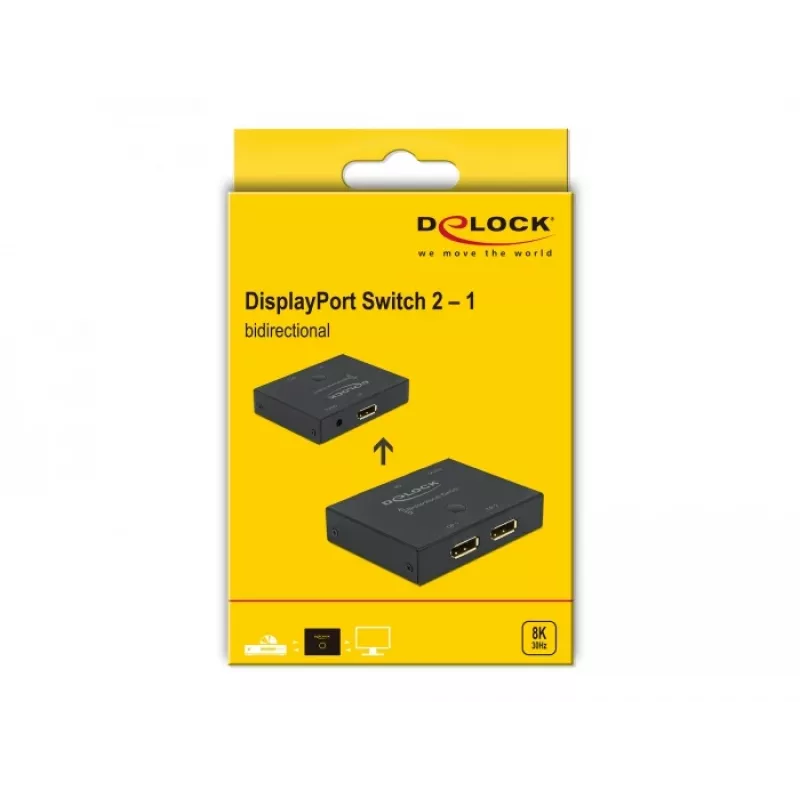 DELOCK DisplayPort 2 - 1 pārslēdzējs - divvirzienu 8K 30Hz