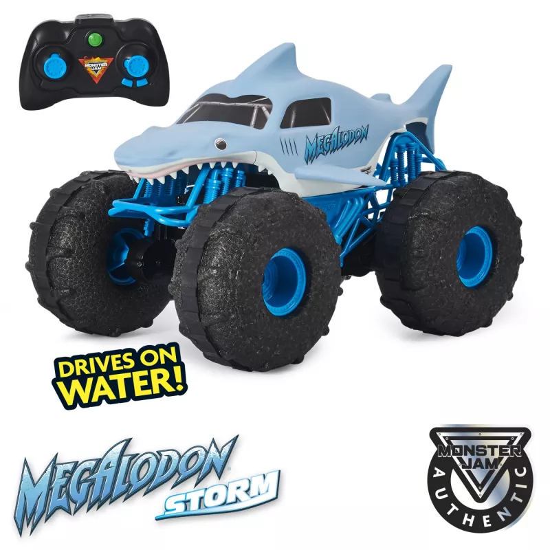 Monster Jam Oficiālais Megalodon STORM visurgājējs ar tālvadību, mērogs 1:15