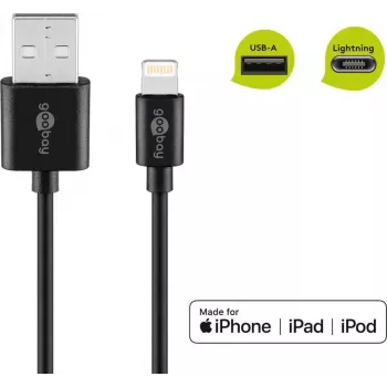 Goobay Lightning USB uzlādes un sinhronizācijas kabelis 1 m, melns