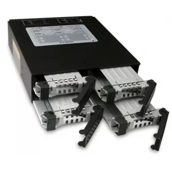 ICY DOCK ToughArmor MB994SP-4SB-1 4 vietu 2,5" SATA savienojumu plate iekšējam 5,25" nodalījumam, bez ieliktņiem, alumīnija, 40 mm ventilators, SATA 6 Gbit/s, melna