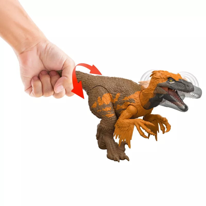 Jurassic World Rebirth Wild Roar Utahraptor dinozauru rotaļlieta, astes vadīts uzbrukums un rēciens