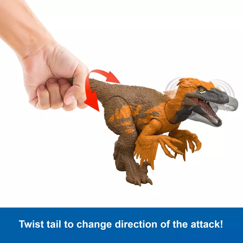Jurassic World Rebirth Wild Roar Utahraptor dinozauru rotaļlieta, astes vadīts uzbrukums un rēciens