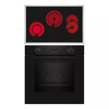 Plīts un cepeškrāsns komplekts NEFF B2CCG6AK3 + T18SDH9L0 — Stikla keramikas 4 zonu plīts, 71 L elektriskā cepeškrāsns, CircoTherm®