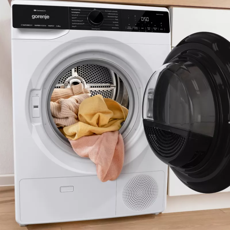 Gorenje DPNA83W žāvētājs Brīvstāvošs Priekšējā ielāde 8 kg Melns, Balts