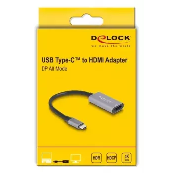 DeLOCK HDMI kabelis 0,15 m HDMI Type A sievišķais USB-C vīrišķais Melns Pelēks 60020