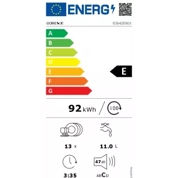 Trauku mazgājamā mašīna Gorenje GI642E90X daļēji iebūvējama, 13 komplekti, 60 cm, 47 dB, 11 L/ciklā, Energoklase E