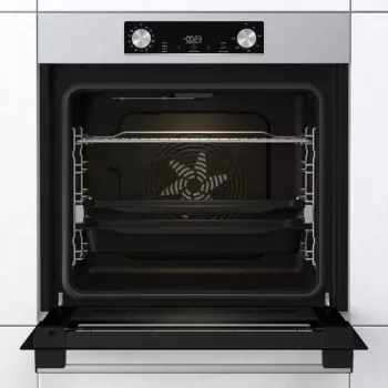 Gorenje BIGSPACE iebūvējamā elektriskā cepeškrāsns 77 L 3500 W — balta, skārienvadība un rotācijas pogas, halogēna lampa