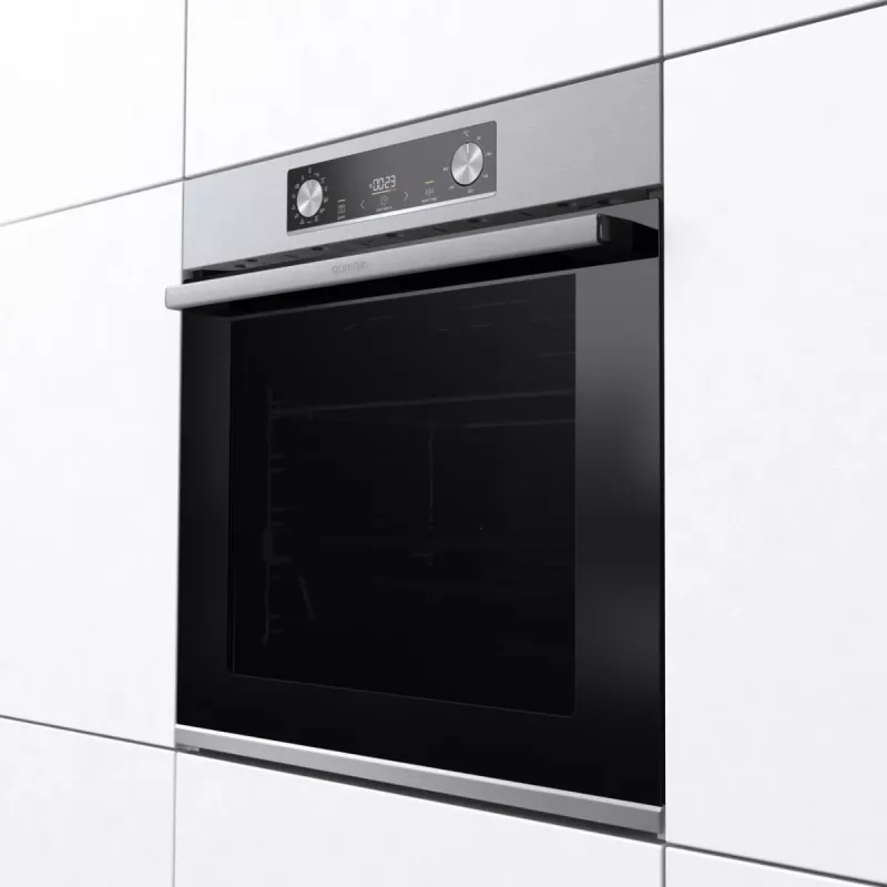 Gorenje BIGSPACE iebūvējamā elektriskā cepeškrāsns 77 L 3500 W — balta, skārienvadība un rotācijas pogas, halogēna lampa